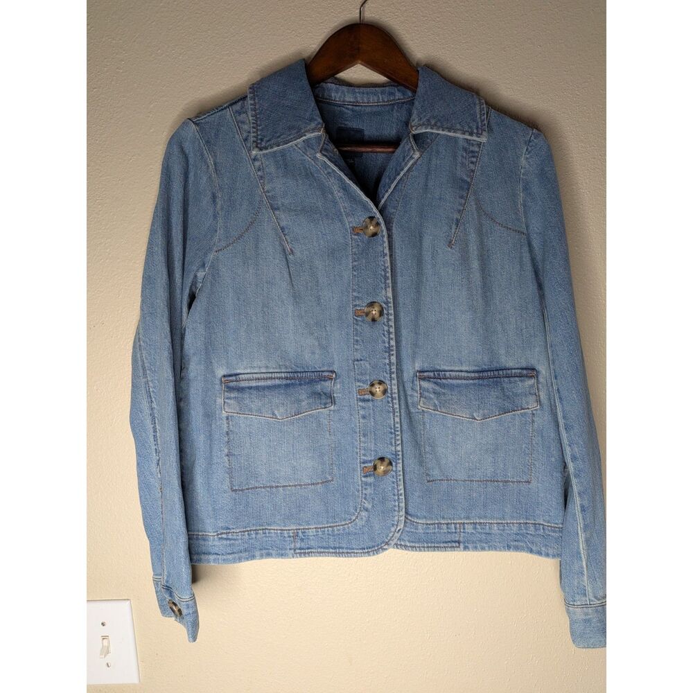 J.Jill Denim Jacket Womens XS Light Wash Cotton Chore Blazer Utility NWT